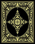Golden Floral Scroll Medallion Black Rug