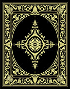 Golden Floral Scroll Medallion Black Rug