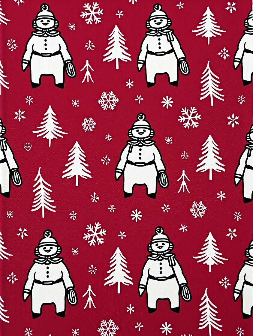 Festive Red Snowman Snowflake Forest Rug
