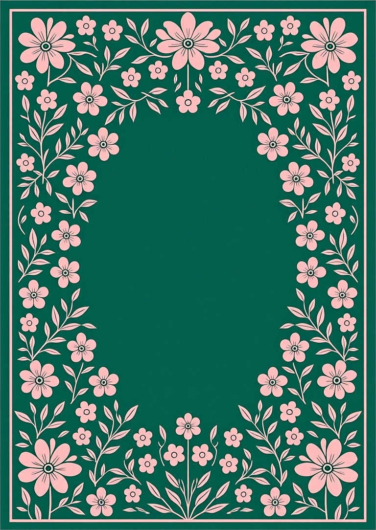 Pink Floral Vine Border Teal Rug