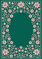 Pink Floral Vine Border Teal Rug