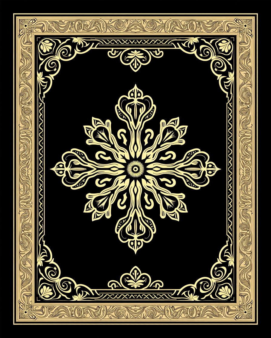 Exquisite Black Gold Floral Medallion Rug