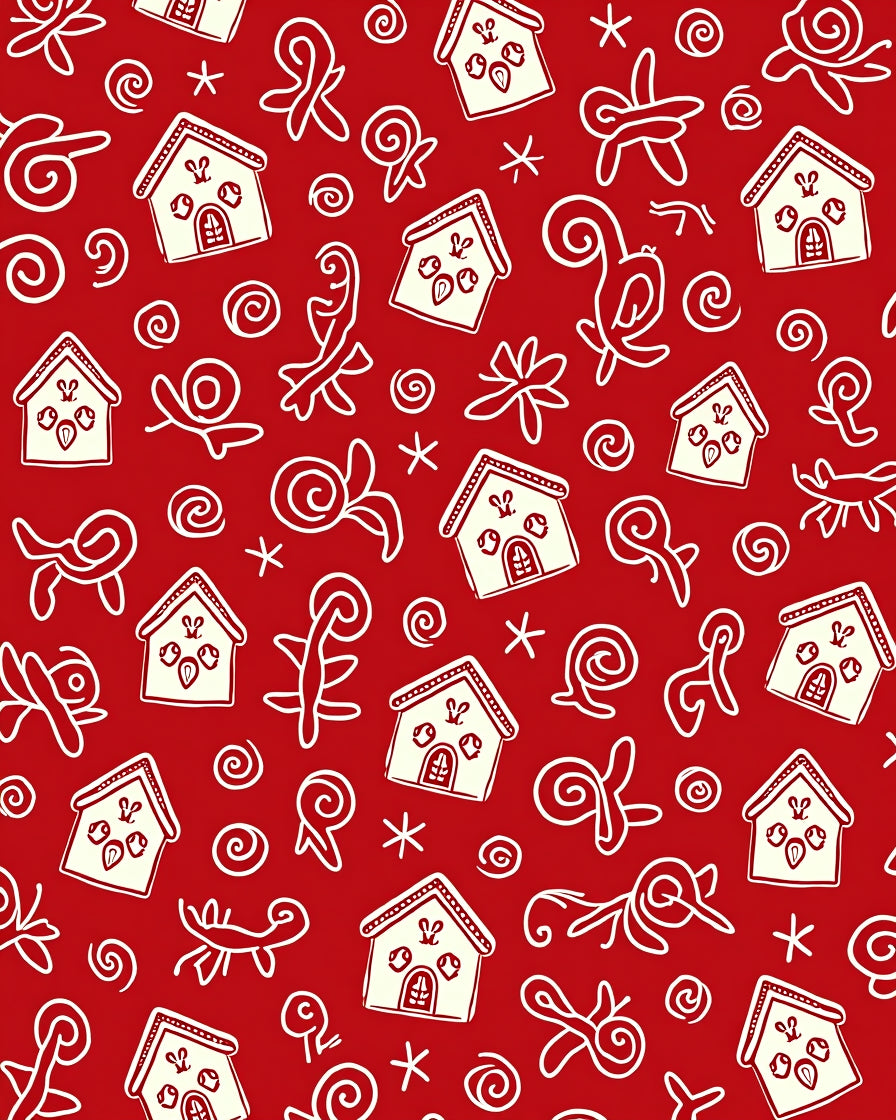 Red Cream Whimsical Gingerbread Houses Rug