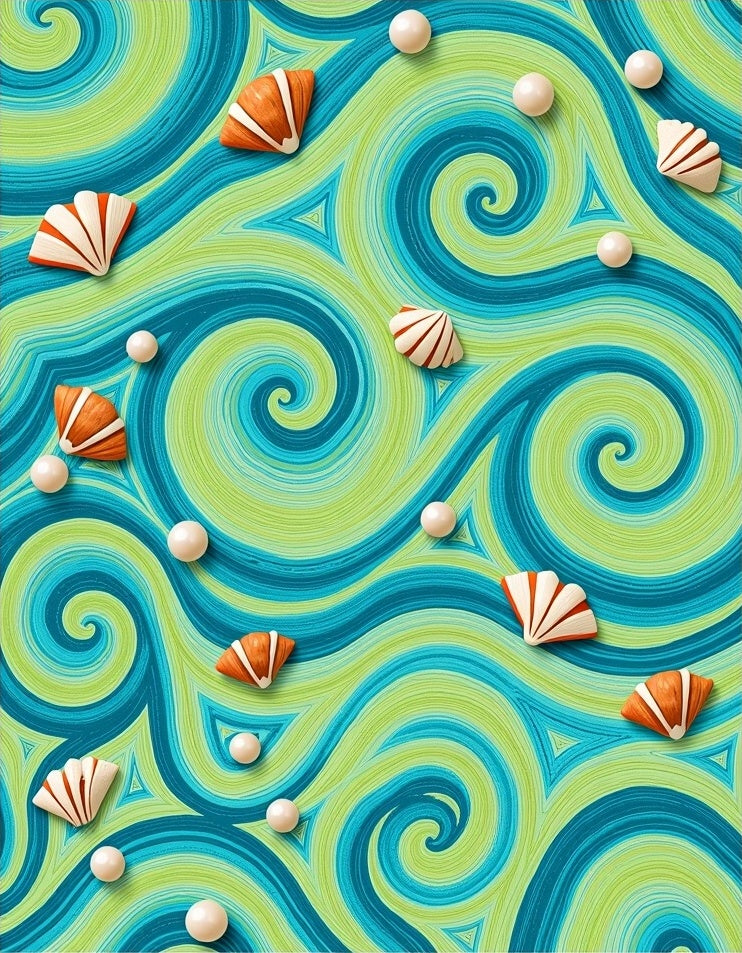 Aqua Lime Swirl Seashell Pearls Rug