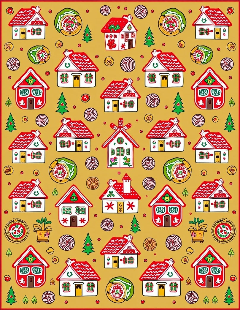 Holiday Village Red White Houses Rug