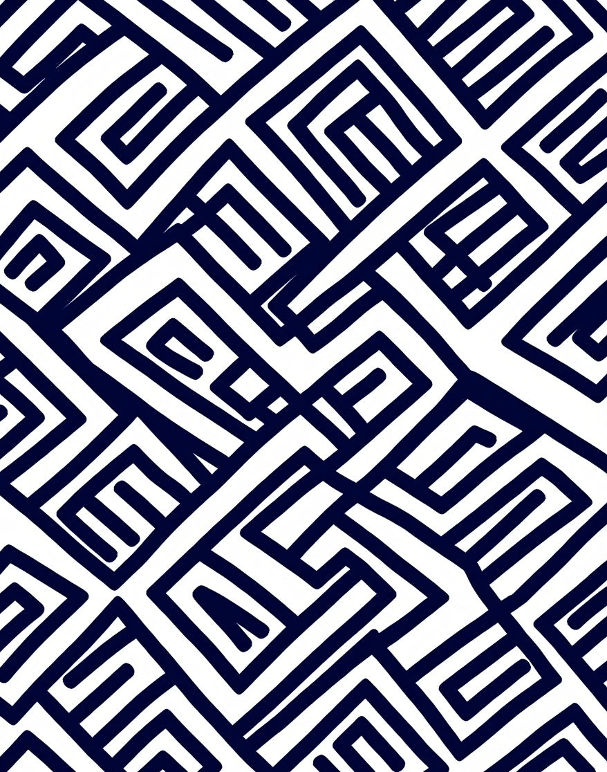 Navy Blue Geometric Maze Harmony Rug
