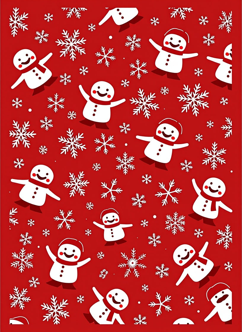 Red Snowman Snowflake Celebration Rug