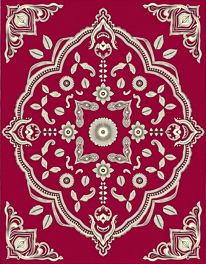 Crimson Red Floral Medallion Rug