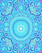 Radiant Aqua Floral Sunburst Mandala Rug