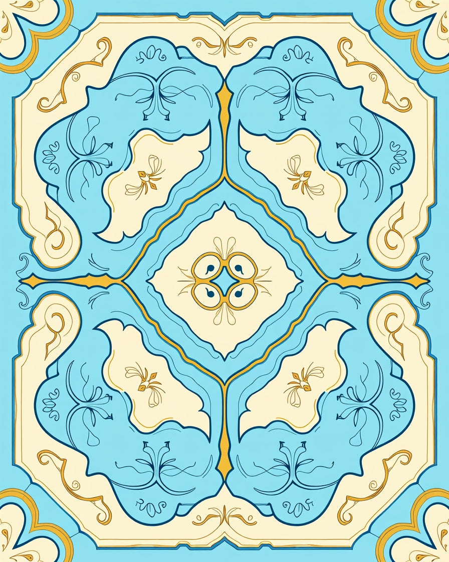 Azure Cream Floral Medallion Rug