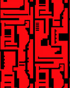 Bold Crimson Labyrinth Blocks Rug