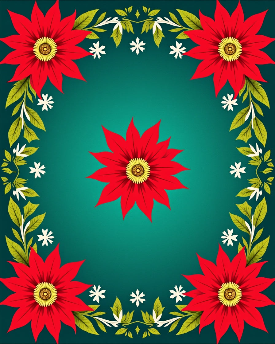 Vibrant Red Floral Garland Teal Rug