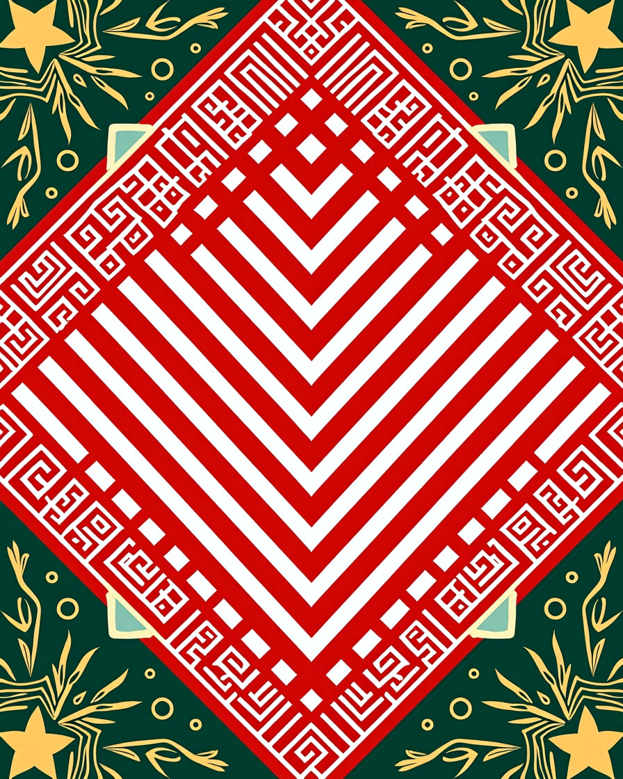 Red White Chevron Geometric Border Rug