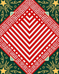 Red White Chevron Geometric Border Rug