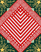 Red White Chevron Geometric Border Rug