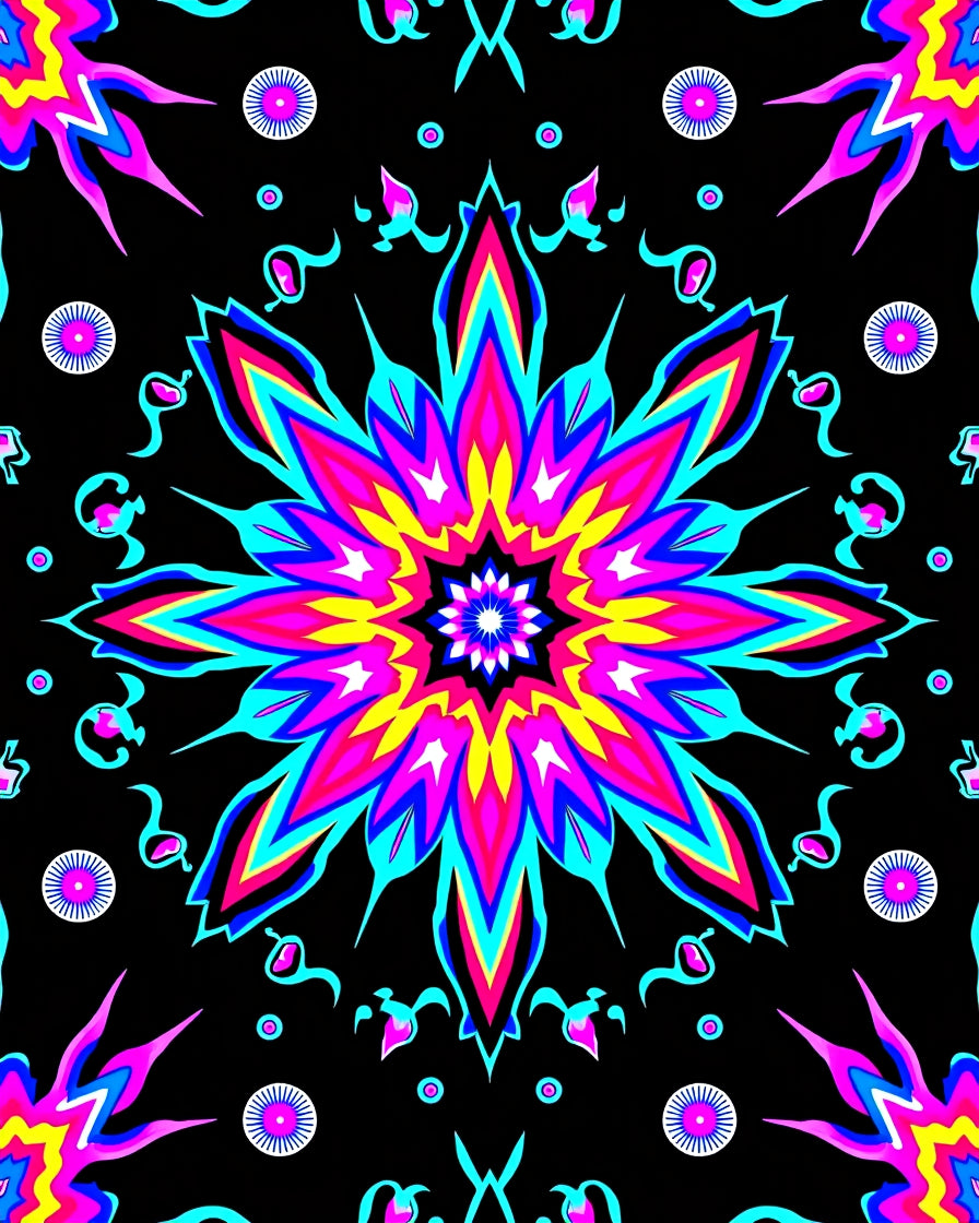 Vivid Neon Floral Starburst Medallion Rug