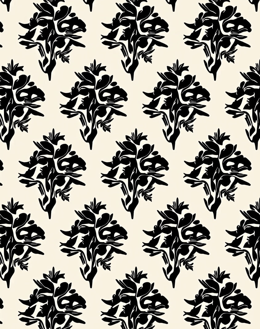 Black Cream Abstract Floral Medallion Rug