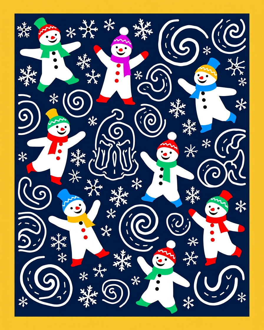 Playful Snowman Scarf Hat Swirls Rug