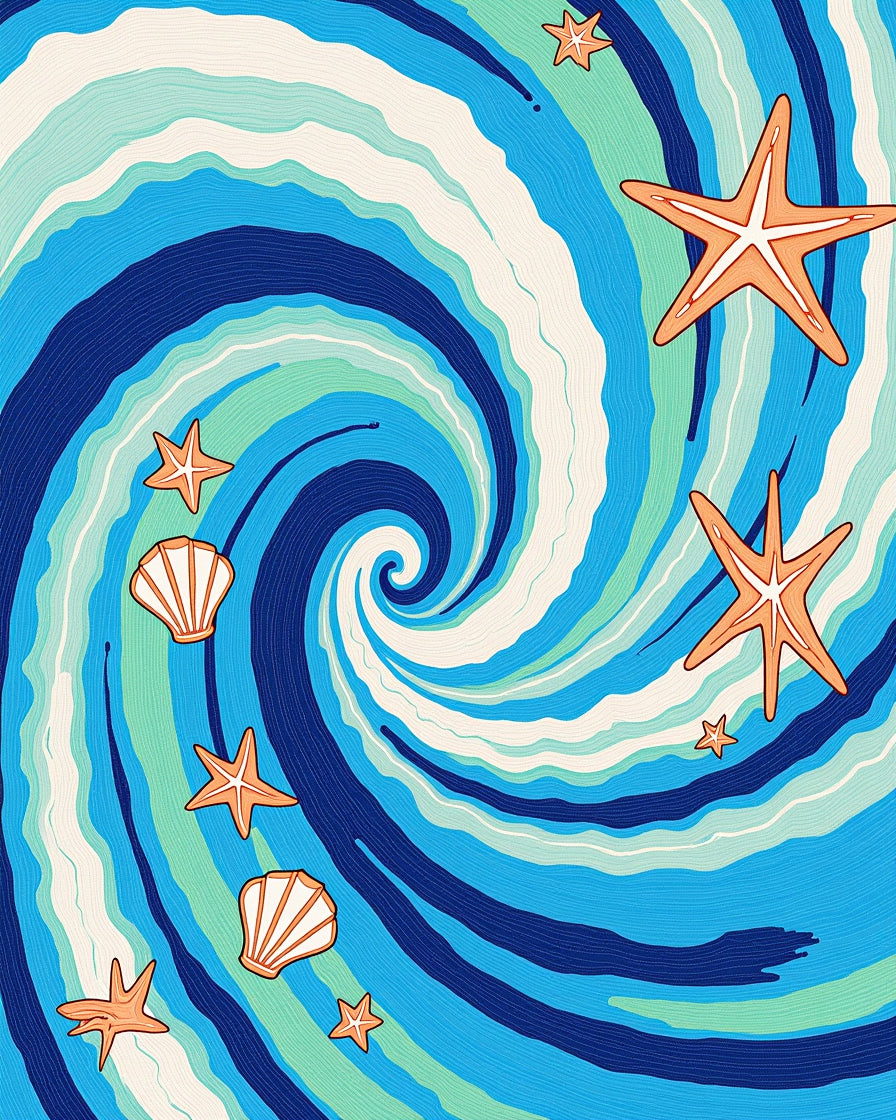 Oceanic Swirl Starfish Seashells Rug