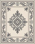 Cream Gray Ornate Floral Medallion Rug