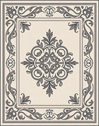 Cream Gray Ornate Floral Medallion Rug
