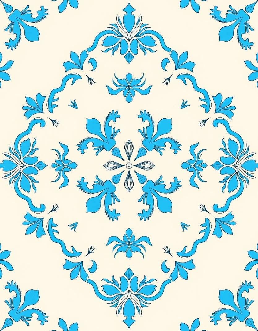 Bright Azure Floral Damask Rug