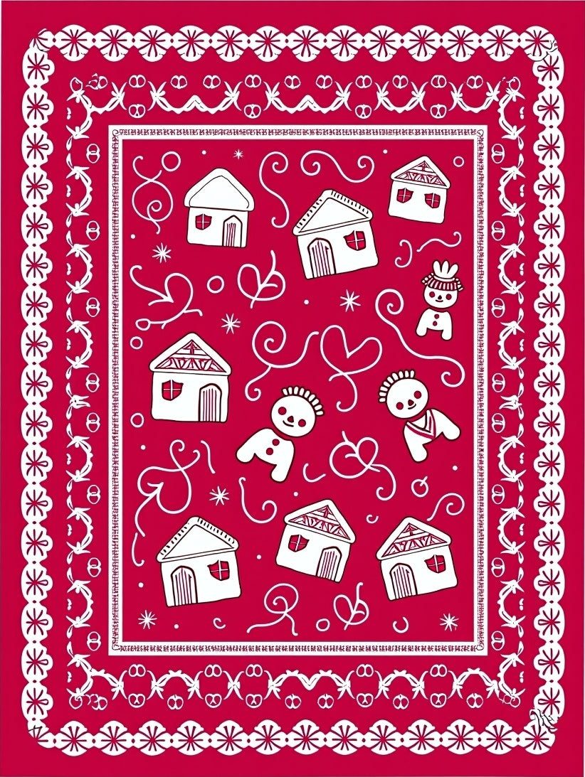 Red Gingerbread Village Characters Rug