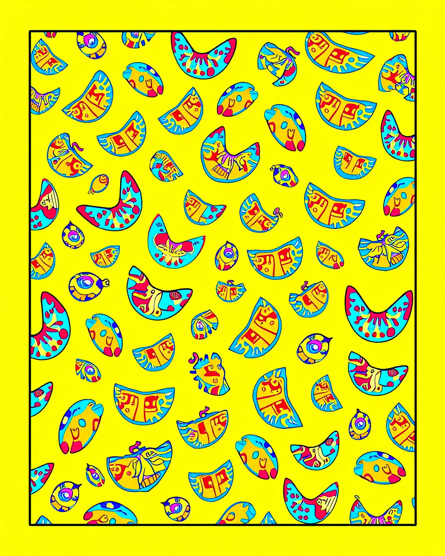 Vibrant Yellow Folk Art Shapes Rug