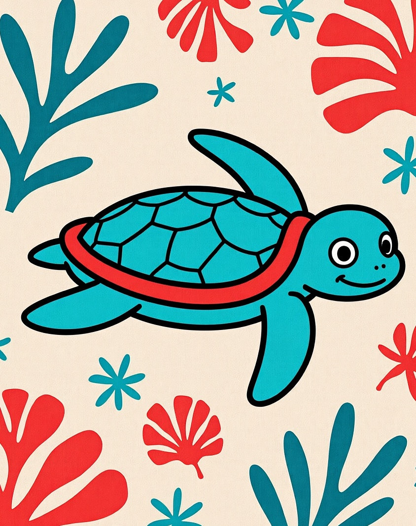 Aqua Turtle Ocean Coral Red Rug