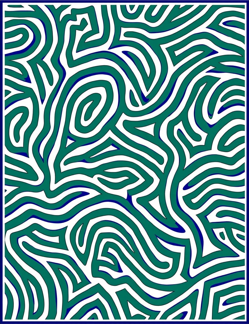Teal White Abstract Maze Rug