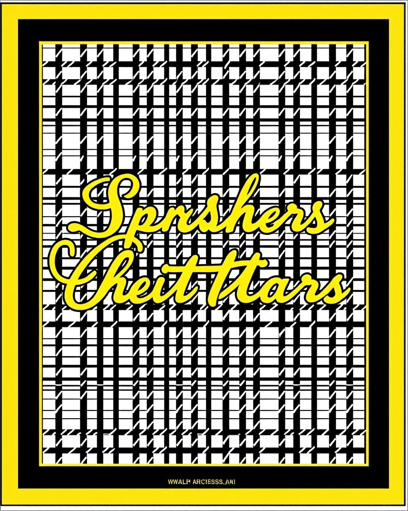 Black White Yellow Houndstooth Script Rug