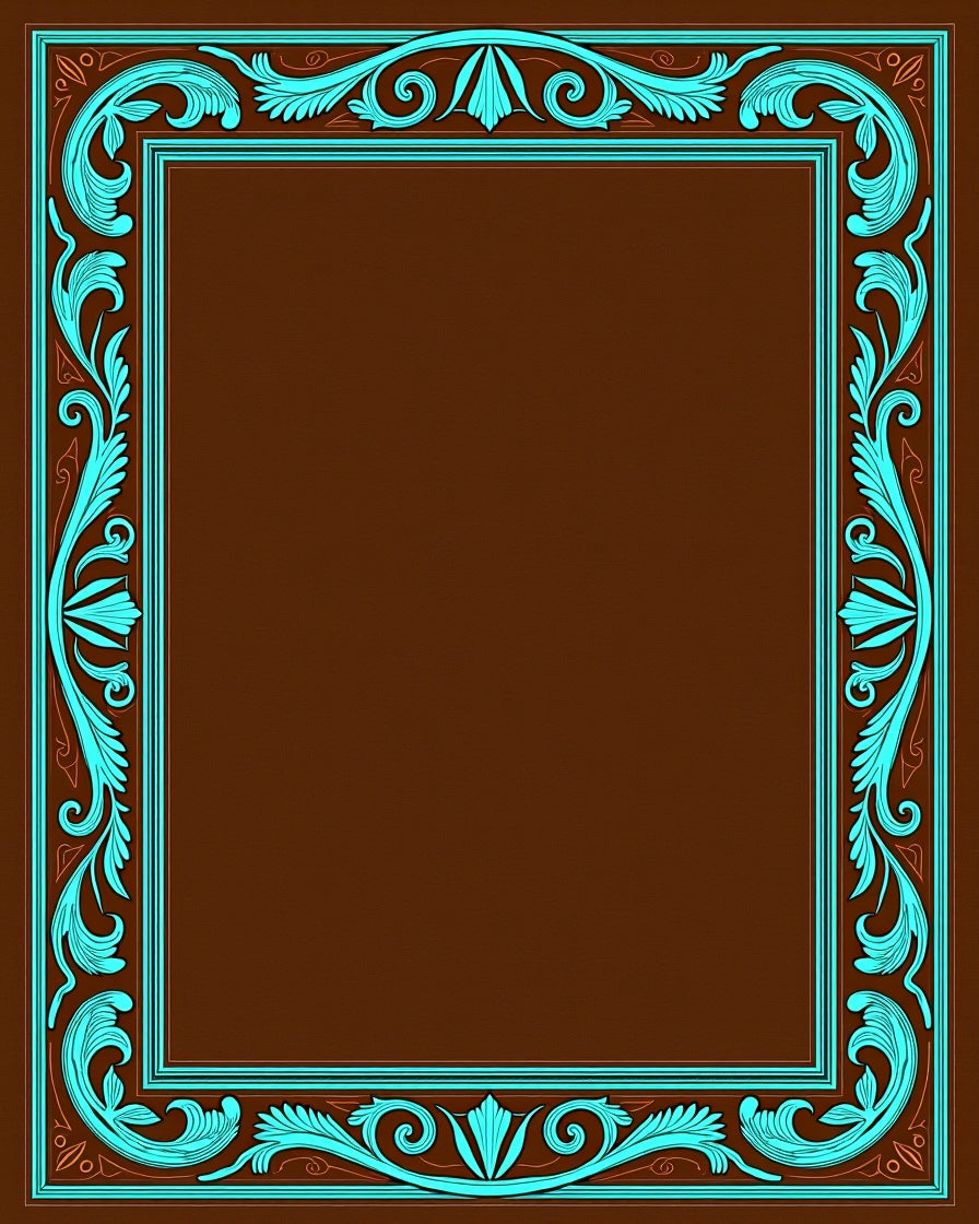 Brown and Teal Scrollwork Border Rug