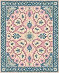 Coral Pink Teal Floral Medallion Rug