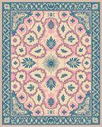 Coral Pink Teal Floral Medallion Rug