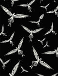 White Birds Flying Across Black Canvas Rug