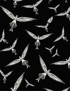 White Birds Flying Across Black Canvas Rug