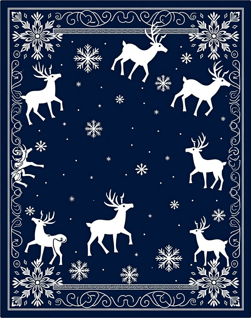 Navy Blue Winter Reindeer Snowflakes Rug