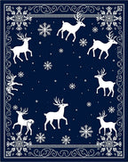 Navy Blue Winter Reindeer Snowflakes Rug