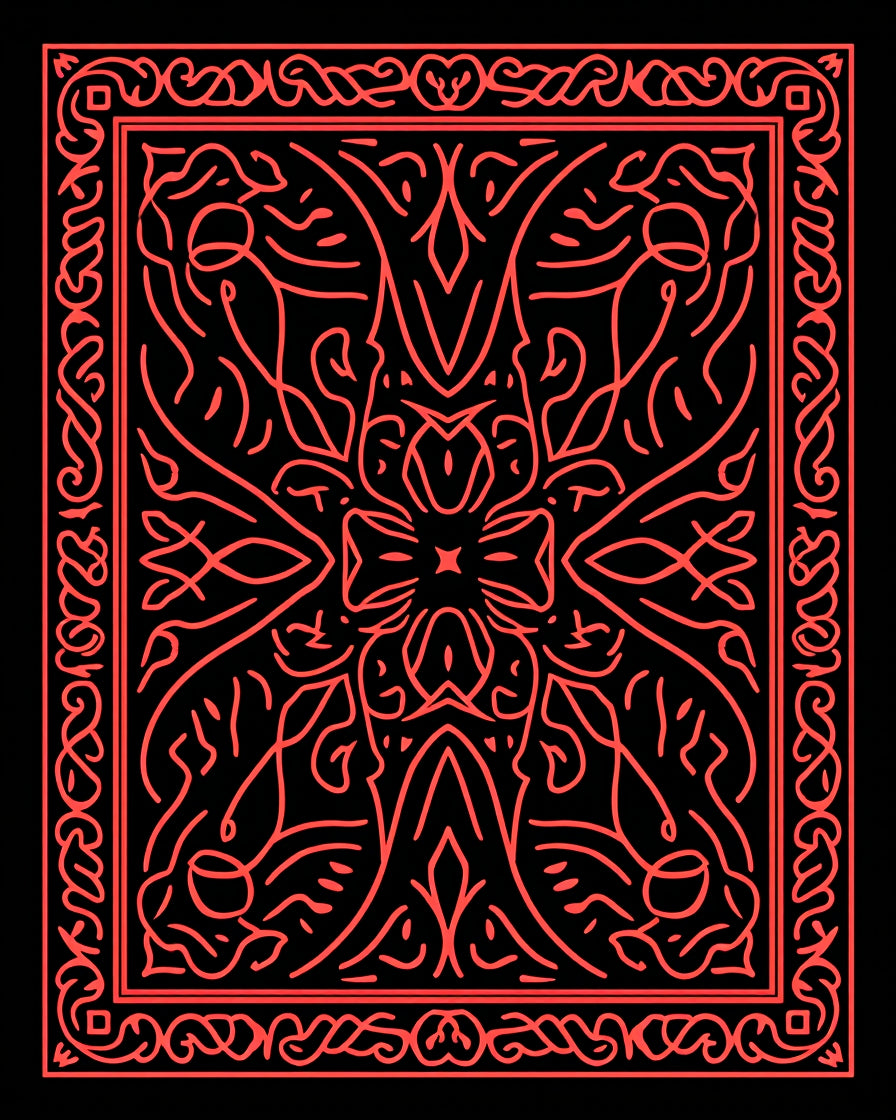 Coral Red Intricate Bordered Scroll Rug