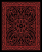 Coral Red Intricate Bordered Scroll Rug