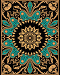Teal Ochre Floral Butterfly Mandala Rug