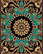 Teal Ochre Floral Butterfly Mandala Rug