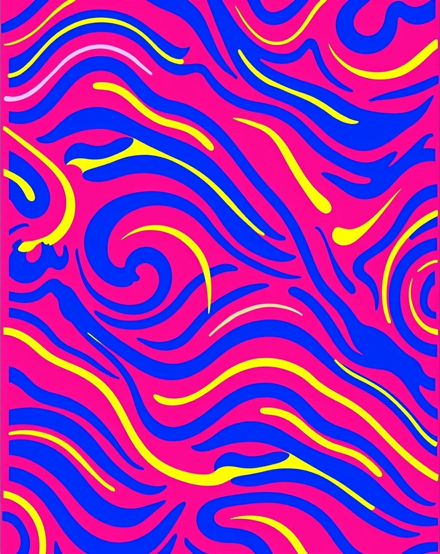 Vivid Pink Blue Yellow Swirl Rug
