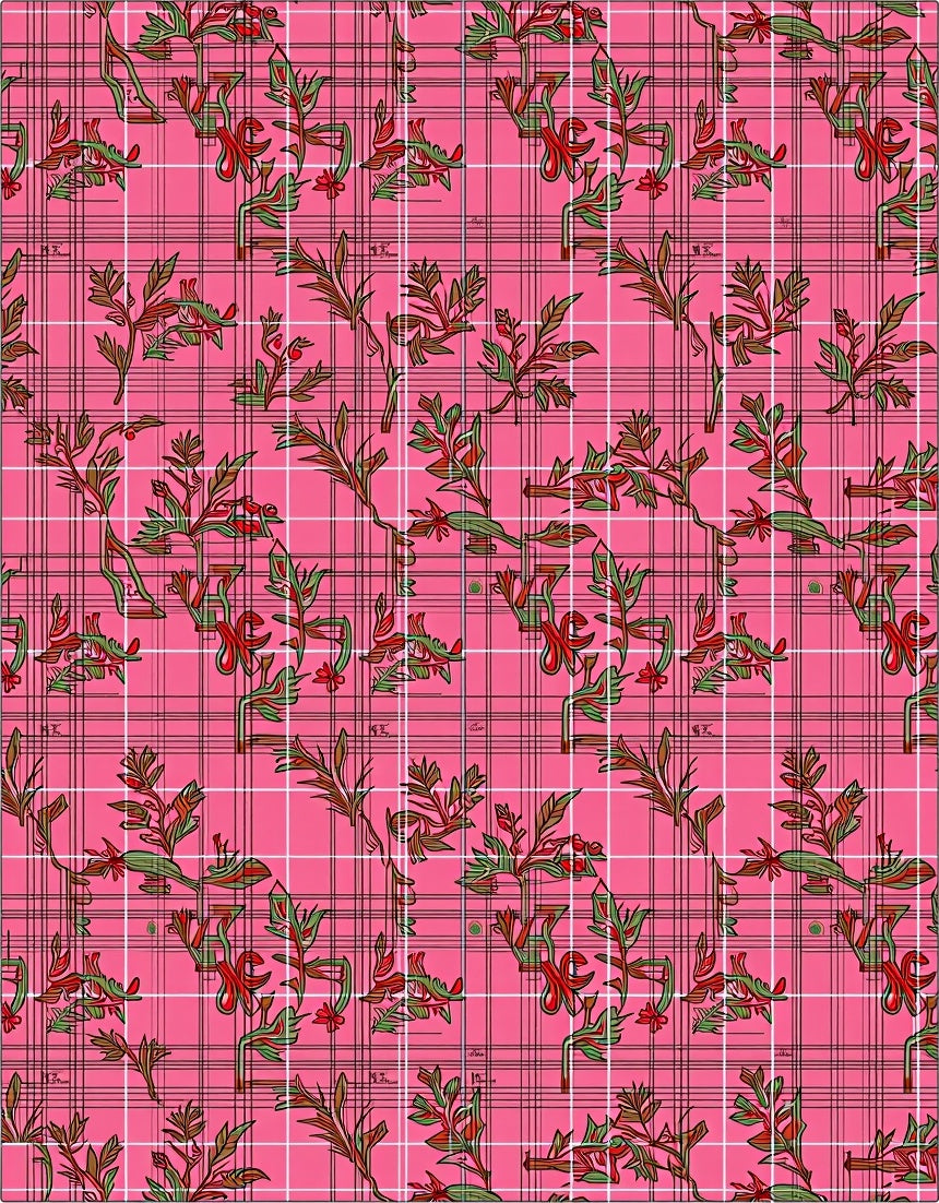 Plaid Floral Vines Pink Rug