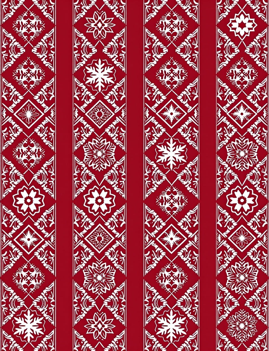 Red White Vintage Scroll Border Rug
