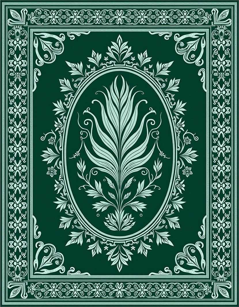 Deep Forest Green Botanical Oval Rug