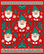 Red Gnome And Teal Evergreen Collage Rug