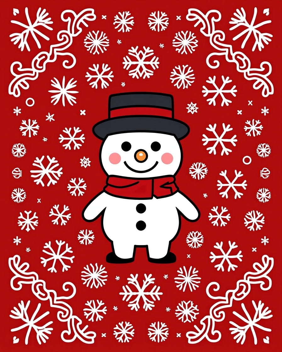 Charming Red Snowman Snowflakes Swirl Rug