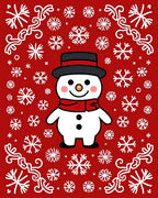 Charming Red Snowman Snowflakes Swirl Rug