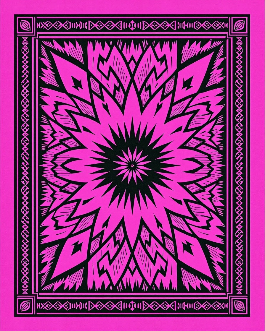Vibrant Pink Starburst Mandala Rug